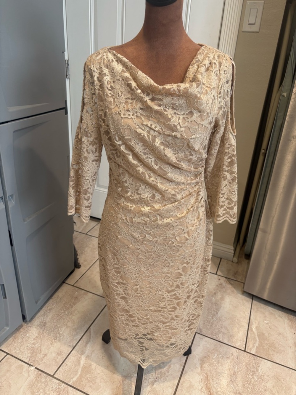 Lace Draped Midi Dress in Cream